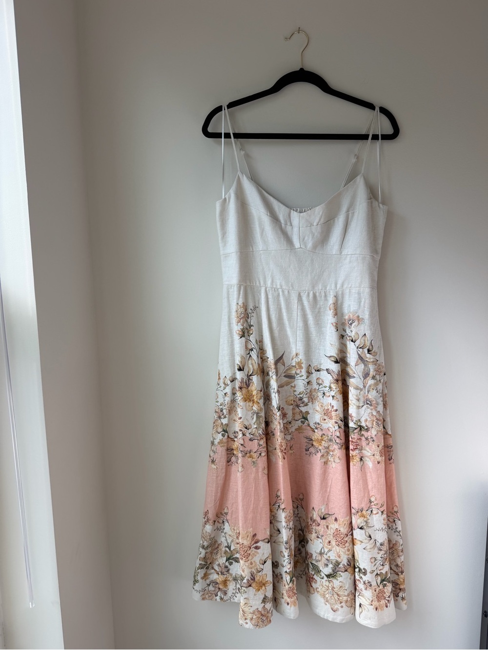 Joie White and Pink Floral Midi Dress with Pockets